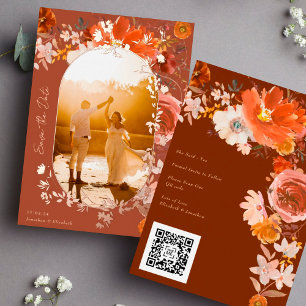 Terracotta Floral QR Code Photo Save The Date