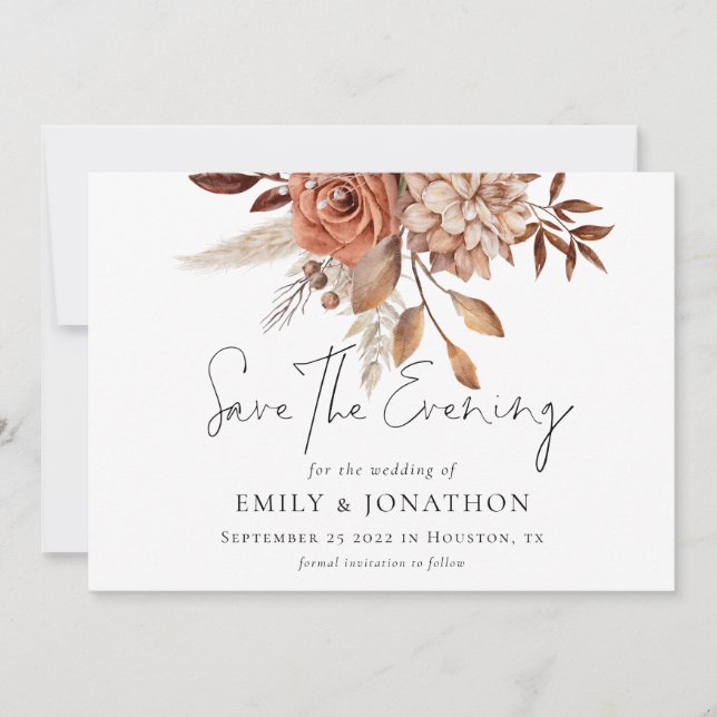Terracotta Floral QR Wedding Save the Evening Date Save The Date (Front)