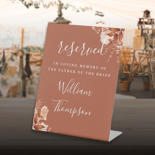 Terracotta Floral Reserved Father Mother Memorial Pedestal Sign (Terracotta Floral Reserved Father Mother Memorial Pedestal Sign)