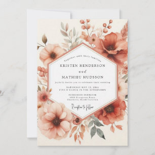 Terracotta Floral Romance Wedding Invitation