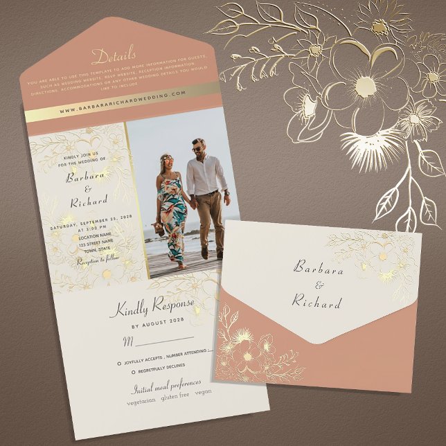 Terracotta Floral Rustic Boho Wedding All In One Invitation (Creator Uploaded)