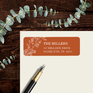 Terracotta Floral Rustic Elegant Return Address Return Address Label