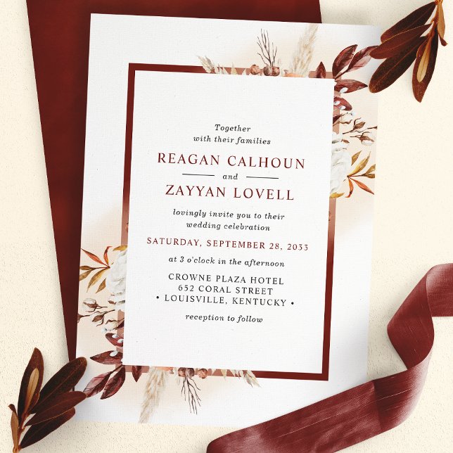 Terracotta Floral Rustic Pampas Grass Wedding Invitation (Creator Uploaded)