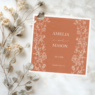 Terracotta Floral Rustic Paper Wedding  Napkin