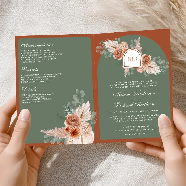 Terracotta Floral Sage Green QR Code Wedding Invitation (Creator Uploaded)