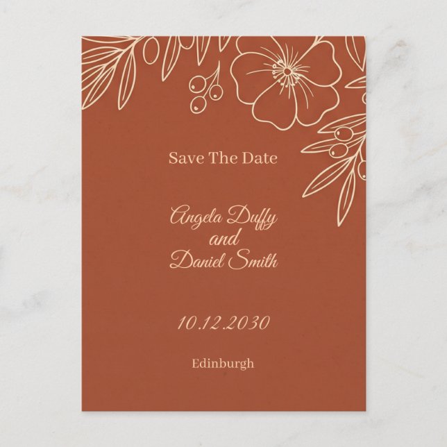 Terracotta Floral Save The Date Postcard (Front)