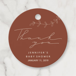 Terracotta Floral Simple Script Baby Shower Favour Tags