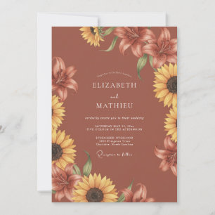 Terracotta Floral Sprig Wedding Invitation