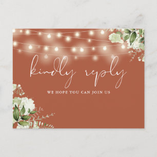 Terracotta Floral String Lights Song Request RSVP Invitation Postcard
