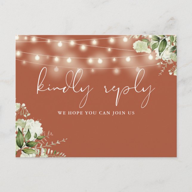 Terracotta Floral String Lights Song Request RSVP Invitation Postcard (Front)