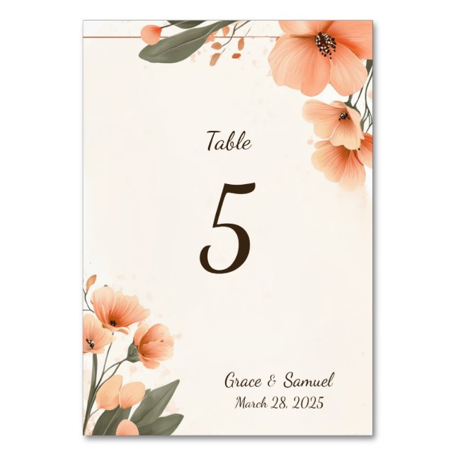 Terracotta Floral Table Number Card (Front)