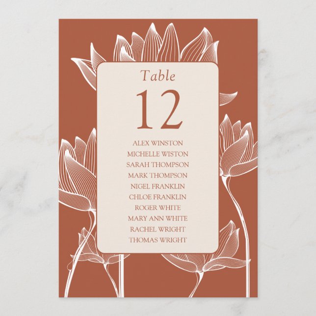 Terracotta Floral Table Number Seating Chart (Front)