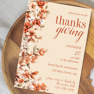 Terracotta Floral Thanksgiving Dinner Invitation