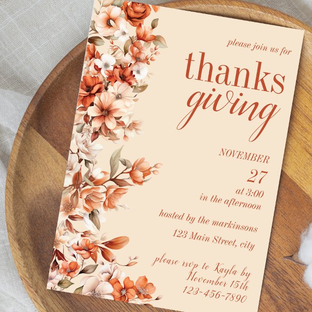 Terracotta Floral Thanksgiving Dinner Invitation (Creator Uploaded)