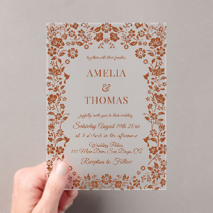 Terracotta Floral Vintage Wedding Invitation