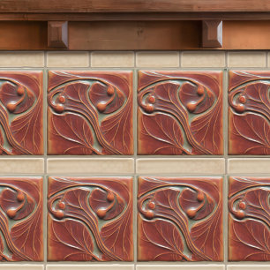 Terracotta Floral Wall Decor Art Nouveau Vintage Ceramic Tile
