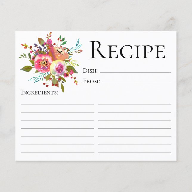 Terracotta Floral Watercolor Shower Recipe Card (Front)