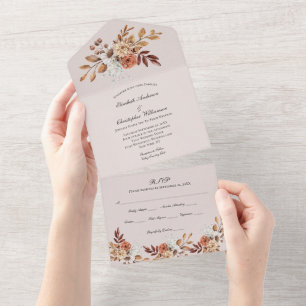 Terracotta Floral Wedding All In One Invitation