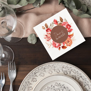 Terracotta Floral Wedding Cocktail Napkin
