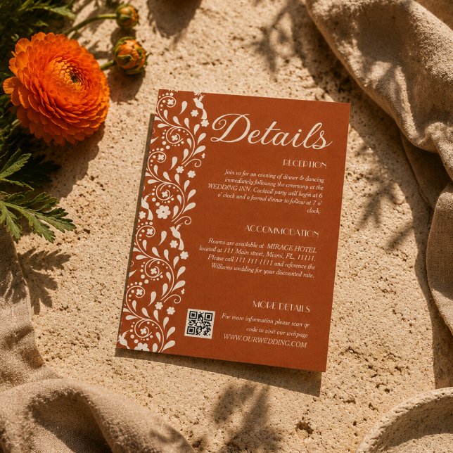 Terracotta Floral Wedding Details QR code Enclosure Card (Creator Uploaded)