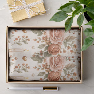 Terracotta Floral Wedding Gift Wrap with Doves Tissue Paper