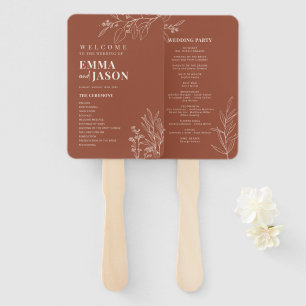 Terracotta Floral Wedding Hand Fan Program
