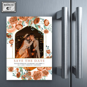 Terracotta Floral Wedding Photo Save the Date Magnetic Invitation