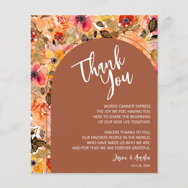 Terracotta Floral Wedding Plate Thank You Flyer (Front)