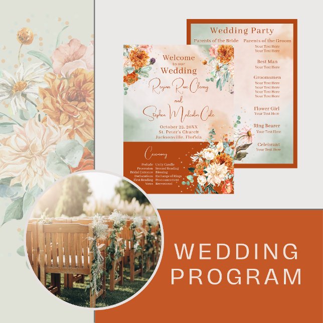 Terracotta Floral Wedding Program (Creator Uploaded)