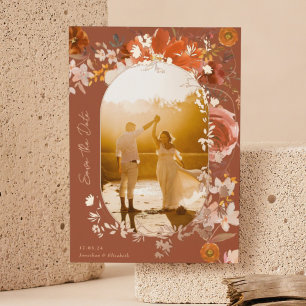 Terracotta Floral Wedding Rose Photo Save The Date