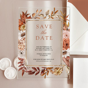 Terracotta Floral Wedding Save the Date Acrylic Invitations