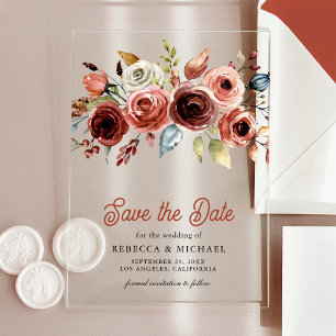 Terracotta Floral Wedding Save the Date Acrylic Invitations