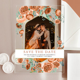 Terracotta Floral Wedding Save the Date Acrylic Invitations