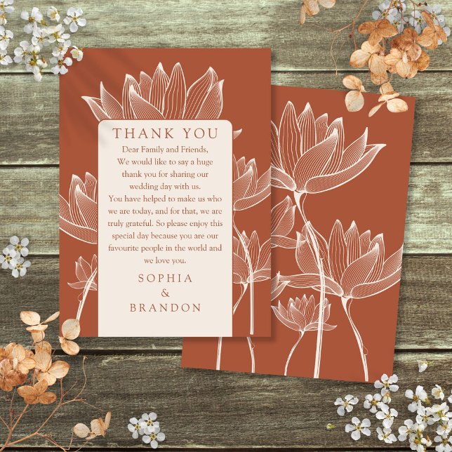 Terracotta Floral Wedding Thank You Place Card (Terracotta Floral Wedding Thank You Place Card)
