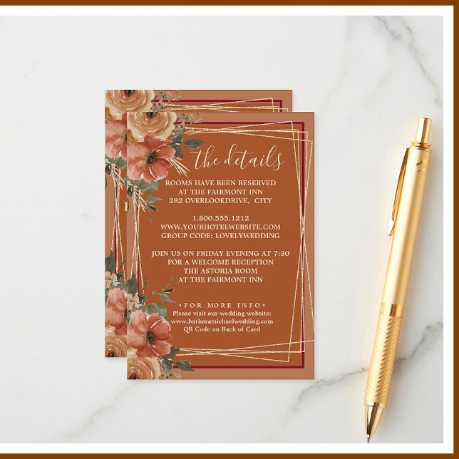 Terracotta Floral Wedding Website Details QR    Enclosure Card (Creator Uploaded)