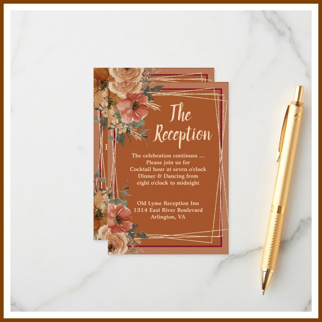 Terracotta Floral Wedding Website Reception Enclosure Card (Creator Uploaded)