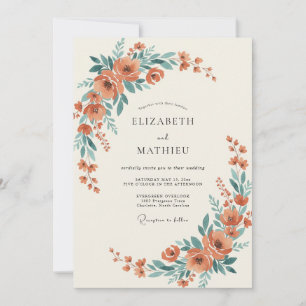 Terracotta Floral Whimsical Wedding Invitation