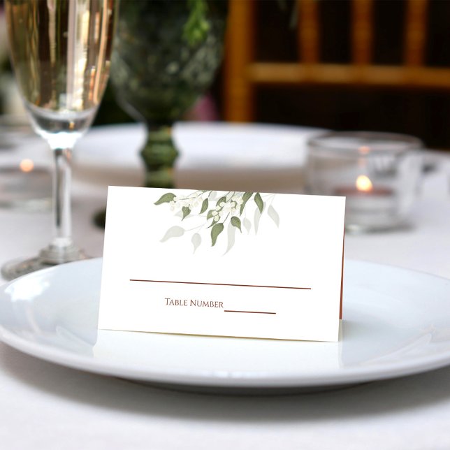 Terracotta Floral White Greenery Foliage Elegant  Place Card (Elegant Terracotta and white wedding receptions place card )