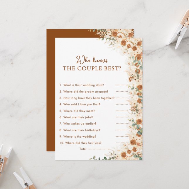 Terracotta Floral Who Knows the Couple Best Game (Front/Back In Situ)