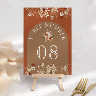 Terracotta Floral Wildflower Beige Wedding Table Number