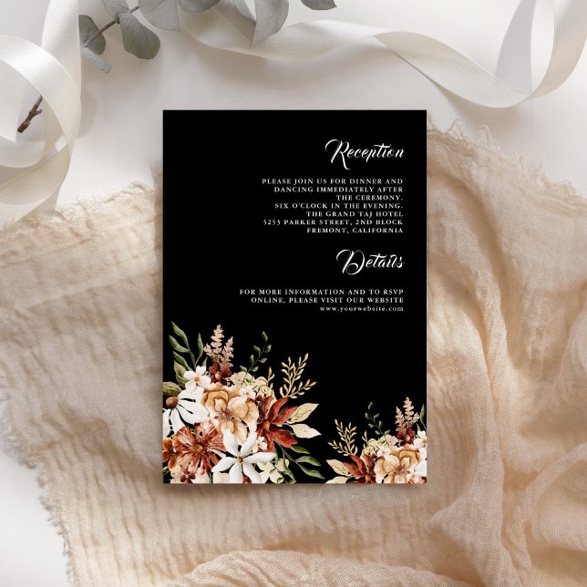 Terracotta Floral Wildflower Black Wedding Details Enclosure Card (Creator Uploaded)