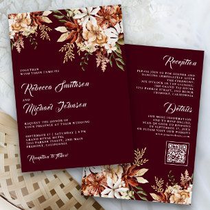 Terracotta Floral Wildflower Burgundy Wedding Invitation