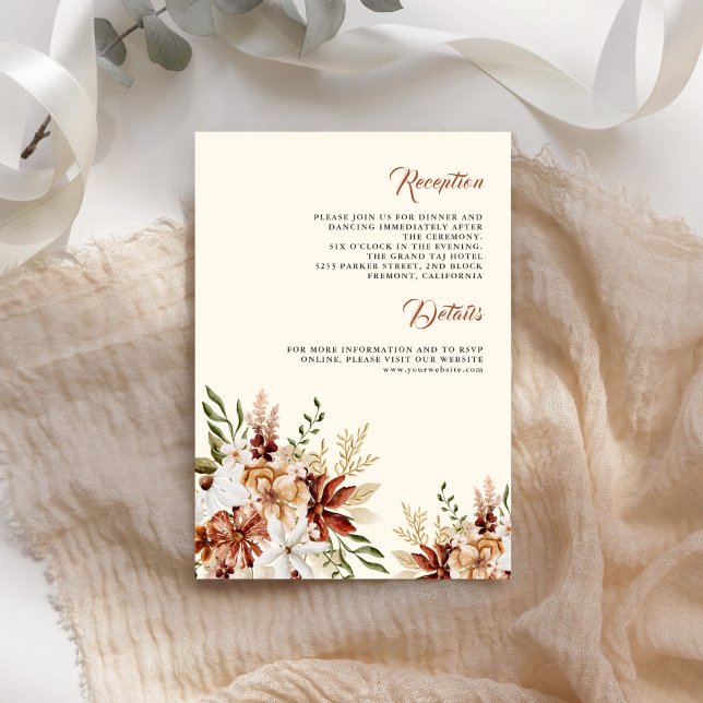 Terracotta Floral Wildflower Cream Wedding Details Enclosure Card (Creator Uploaded)