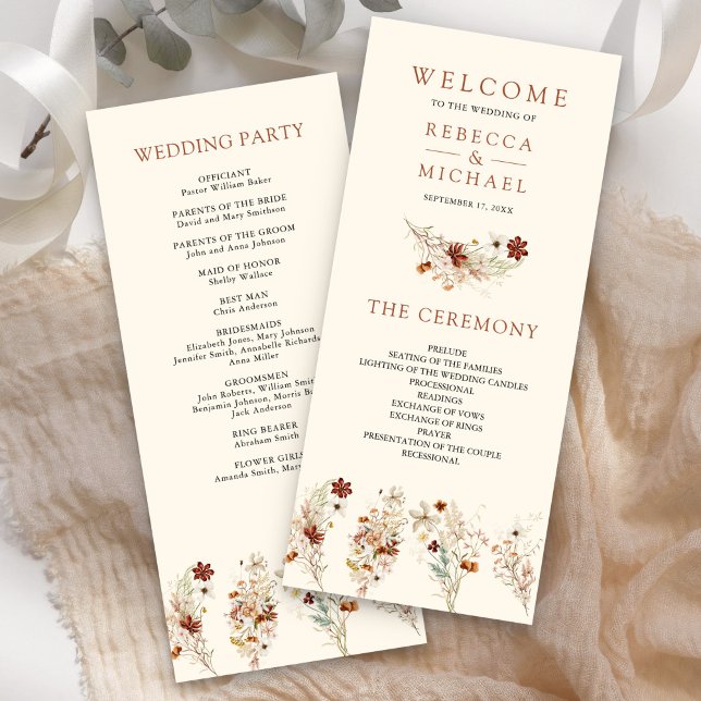 Terracotta Floral Wildflower Cream Wedding Program (Creator Uploaded)