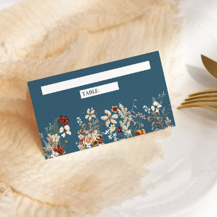 Terracotta Floral Wildflower Dusty Blue Wedding Place Card