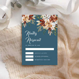 Terracotta Floral Wildflower Dusty Blue Wedding RSVP Card