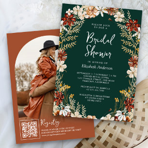 Terracotta Floral Wildflower Emerald Bridal Shower Invitation