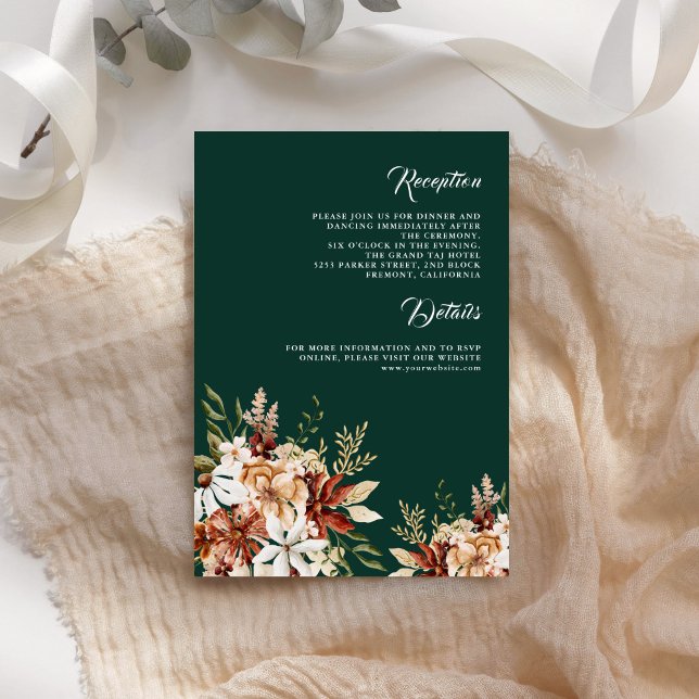 Terracotta Floral Wildflower Emerald Green Wedding Enclosure Card (Creator Uploaded)
