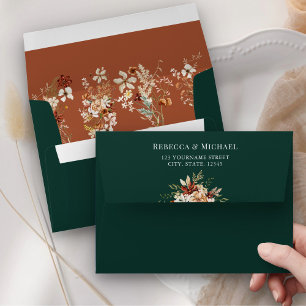 Terracotta Floral Wildflower Emerald Green Wedding Envelope