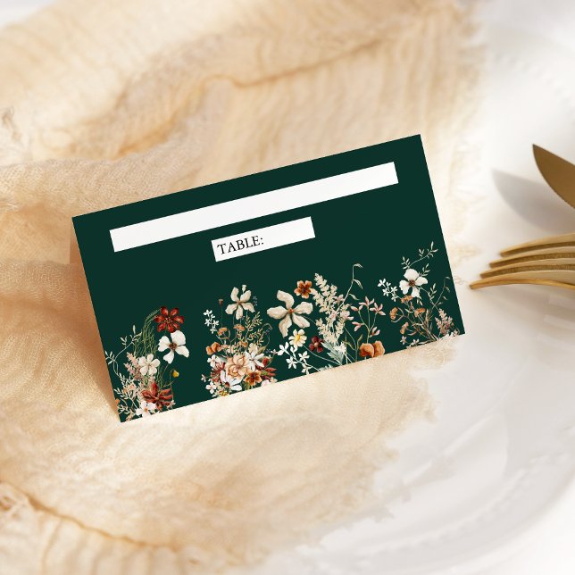 Terracotta Floral Wildflower Emerald Green Wedding Place Card (Creator Uploaded)